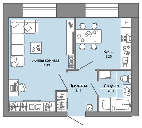 33 м², 1-комн. квартира, 1/9 этаж