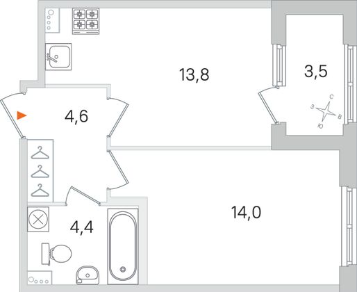 Продажа 1-комнатной квартиры 38,5 м², 2/4 этаж