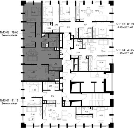 Продажа 3-комнатной квартиры 79,7 м², 15/19 этаж