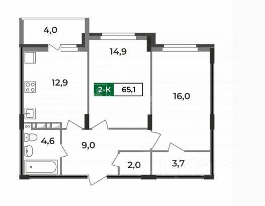 Продажа 2-комнатной квартиры 65,1 м², 3/17 этаж