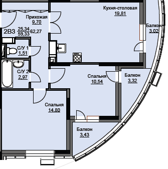 Продажа 2-комнатной квартиры 62,3 м², 9/17 этаж