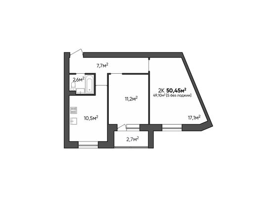 Продажа 2-комнатной квартиры 50 м², 3/3 этаж