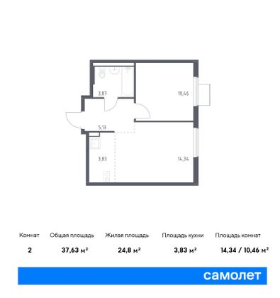 37,6 м², 1-комн. квартира, 8/17 этаж