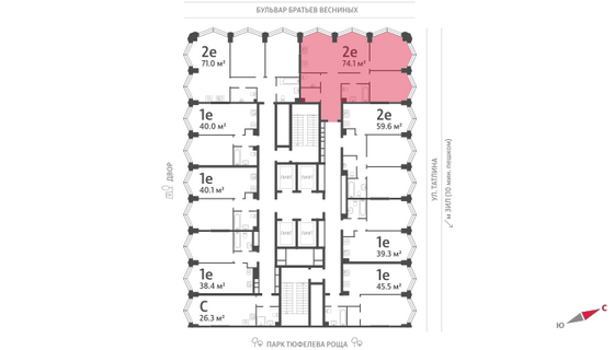 Продажа 2-комнатной квартиры 74,1 м², 14/43 этаж