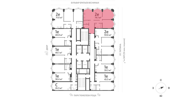 Продажа 2-комнатной квартиры 74,1 м², 14/43 этаж