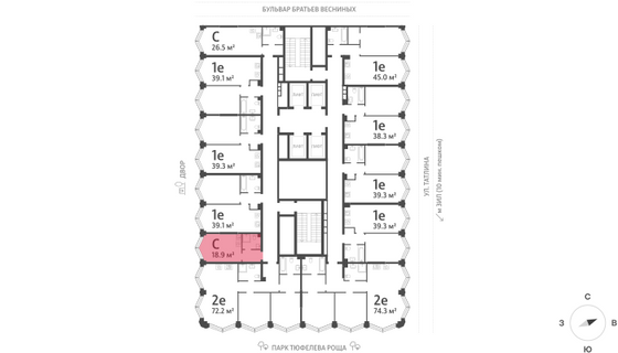 Продажа квартиры-студии 18,9 м², 42/43 этаж