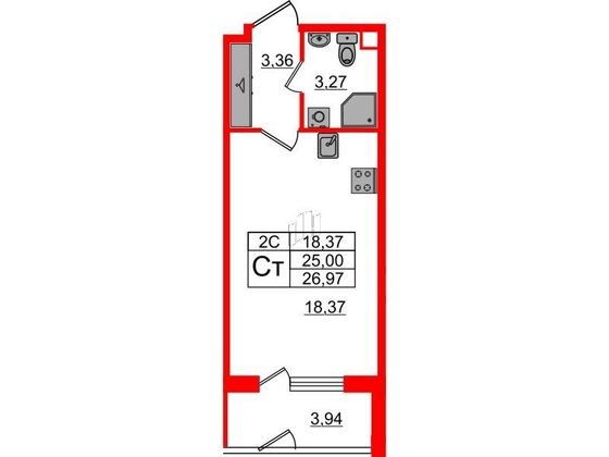 Продажа квартиры-студии 25 м², 1/5 этаж