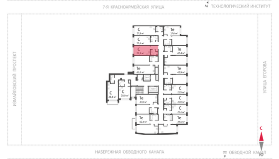 22,8 м², студия, 2/11 этаж