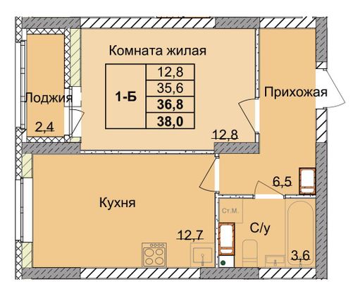 Продажа 1-комнатной квартиры 36,8 м², 10/18 этаж