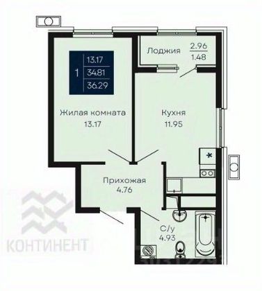 Продажа 1-комнатной квартиры 36,3 м², 6/14 этаж