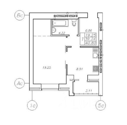 Продажа 1-комнатной квартиры 38,6 м², 4/14 этаж