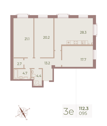 113,2 м², 3-комн. квартира, 2/9 этаж