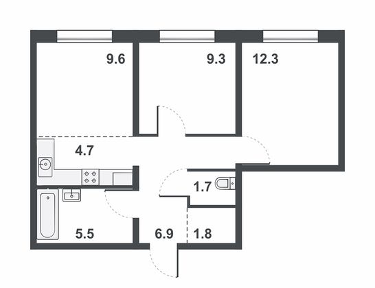 Продажа 3-комнатной квартиры 51,8 м², 6/16 этаж