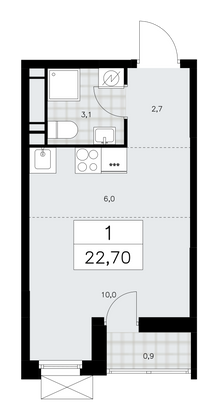 22,7 м², 1-комн. квартира, 12/14 этаж