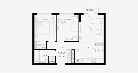 Продажа 2-комнатной квартиры 56,5 м², 8/24 этаж