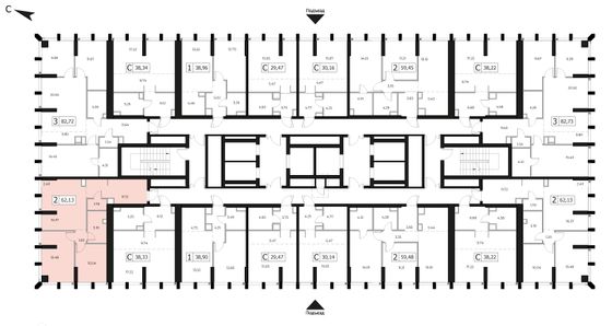 63,2 м², 2-комн. квартира, 2/44 этаж