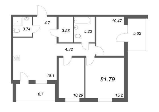 81,8 м², 4-комн. квартира, 1/5 этаж