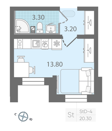 Продажа квартиры-студии 20,3 м², 2/25 этаж