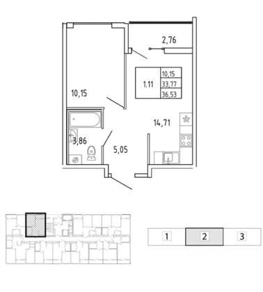 Продажа 1-комнатной квартиры 36,5 м², 3/19 этаж