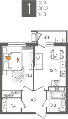 Продажа 1-комнатной квартиры 41,4 м², 24/24 этаж