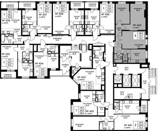 Продажа 3-комнатной квартиры 72,7 м², 1/20 этаж