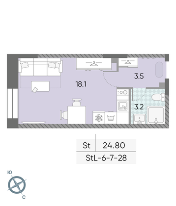 Продажа квартиры-студии 24,8 м², 24/28 этаж