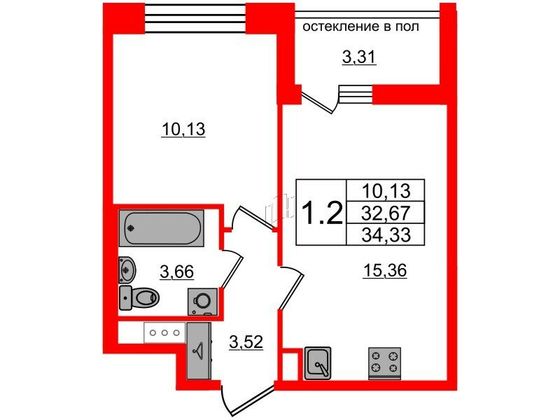 Продажа 1-комнатной квартиры 32,7 м², 9/9 этаж