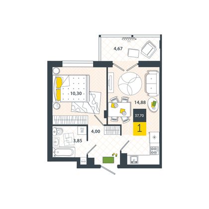 Продажа 1-комнатной квартиры 37,7 м², 1/8 этаж