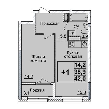 Продажа 1-комнатной квартиры 42 м², 20/24 этаж