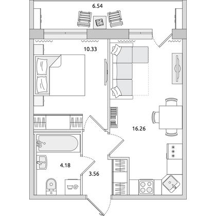Продажа 1-комнатной квартиры 40,9 м², 2/16 этаж