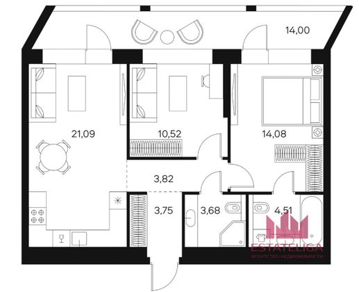 Продажа 2-комнатной квартиры 63 м², 2/20 этаж