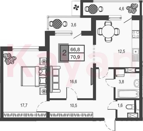 Продажа 2-комнатной квартиры 62,7 м², 14/17 этаж