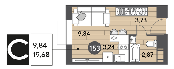 Продажа квартиры-студии 19,7 м², 6/15 этаж