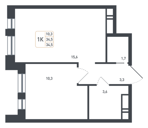 34,5 м², 1-комн. квартира, 6/8 этаж