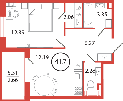 Продажа 1-комнатной квартиры 41,7 м², 12/12 этаж