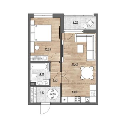 Продажа 2-комнатной квартиры 52,7 м², 4/10 этаж