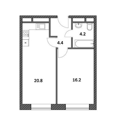 Продажа 1-комнатной квартиры 45,6 м², 5/19 этаж