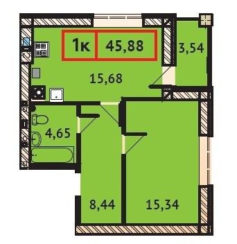 Продажа 1-комнатной квартиры 45,9 м², 5/9 этаж