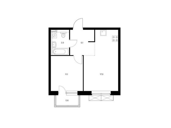 Продажа 1-комнатной квартиры 39,8 м², 3/24 этаж