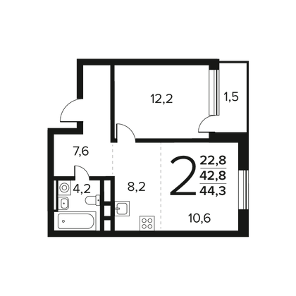 Продажа 2-комнатной квартиры 44,3 м², 8/11 этаж