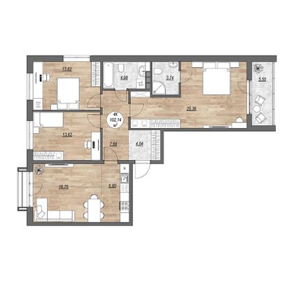 107,7 м², 4-комн. квартира, 4/9 этаж