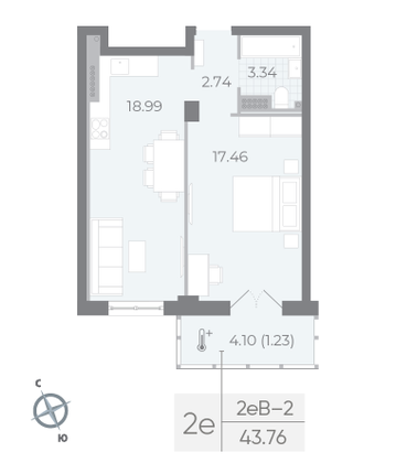 Продажа 1-комнатной квартиры 43,8 м², 6/8 этаж