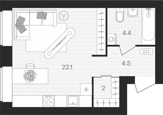 Продажа 1-комнатной квартиры 32,9 м², 5/10 этаж