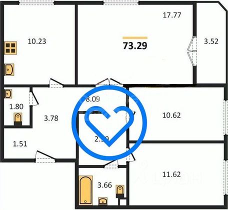 Продажа 3-комнатной квартиры 73,3 м², 5/14 этаж