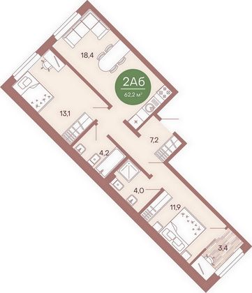Продажа 2-комнатной квартиры 62,2 м², 1/17 этаж