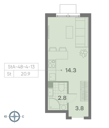 Продажа квартиры-студии 20,9 м², 11/23 этаж