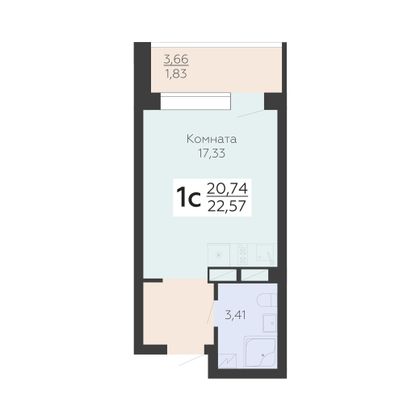 Продажа 1-комнатной квартиры 22,6 м², 2/24 этаж