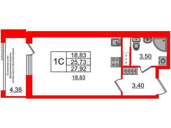 Продажа квартиры-студии 25,7 м², 7/7 этаж