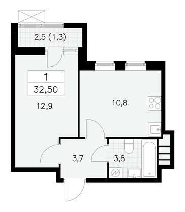 32,5 м², 1-комн. квартира, 14/18 этаж