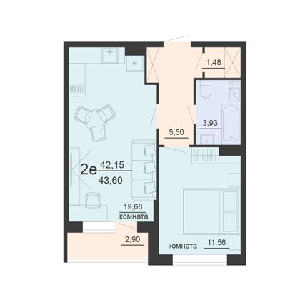 Продажа 2-комнатной квартиры 43,6 м², 20/20 этаж